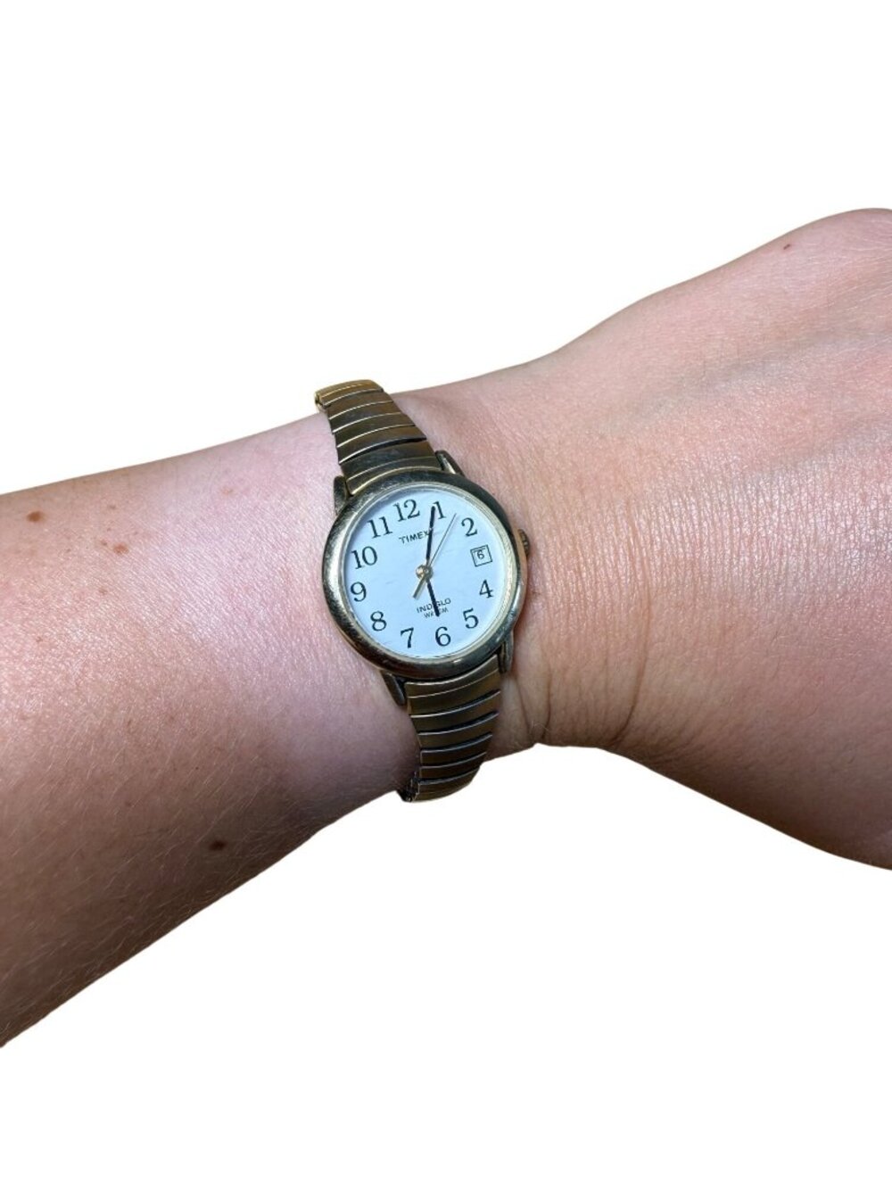 Vintage Timex Indiglo Quartz WR 30m Watch Gold Stretch Bracelet As-Is Needs Batt
